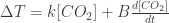 \Delta T = k[CO_2] + B \frac{d[CO_2]}{dt} 
