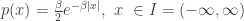 p(x)={\beta\over 2}e^{-\beta|x|},\ x\ \in I=(-\infty,\infty)
